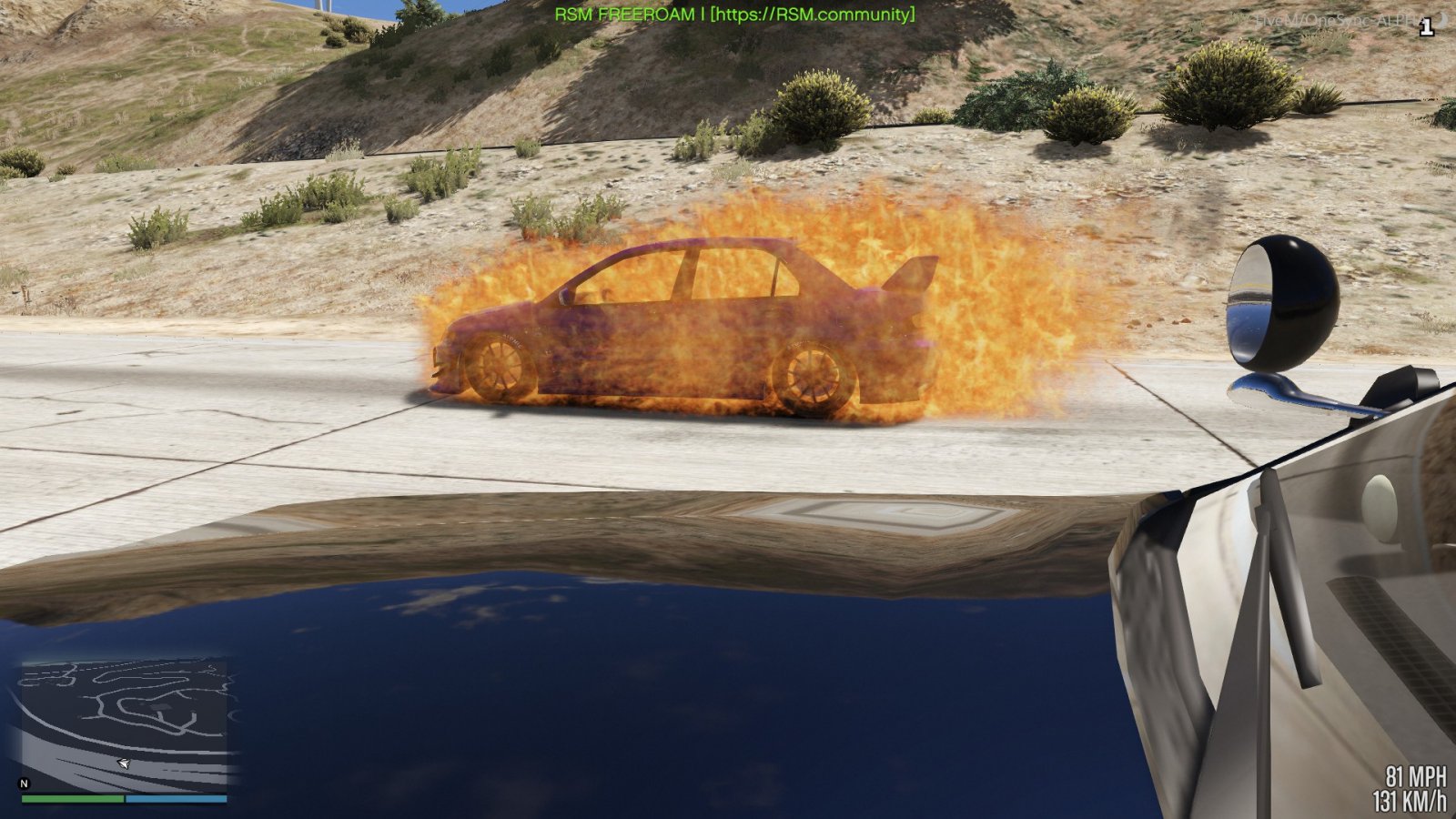 Chasing car on fire with no driver