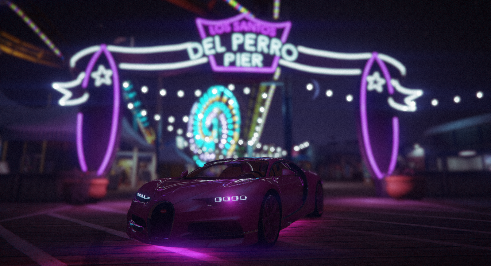 pink Bugatti Chiron at pier